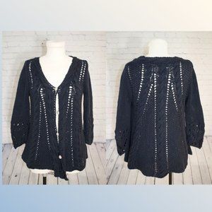 Free People navy blue knit lace cotton cardigan - Sm